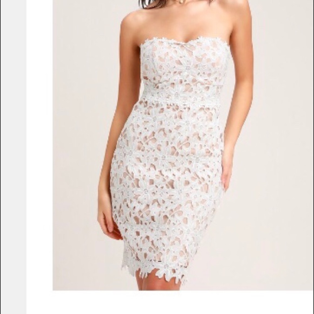 White Lace Strapless Bodycon Dress
